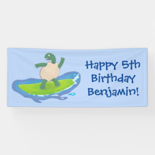 Funny tortoise golf surfende cartoon spandoek