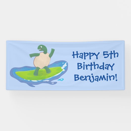 Funny tortoise golf surfende cartoon spandoek (Horizontaal)