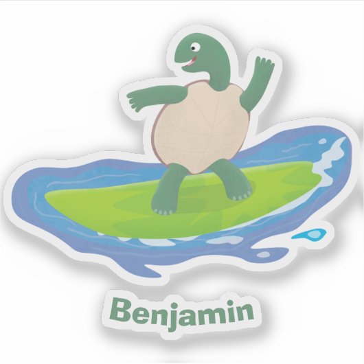 Funny tortoise golf surfende cartoon sticker (Voorkant)