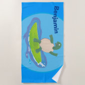 Funny tortoise golf surfende cartoon strandlaken (Voorkant)