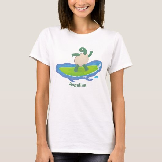 Funny tortoise golf surfende cartoon t-shirt (Voorkant)