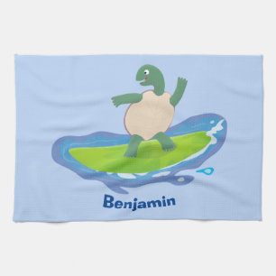 Funny tortoise golf surfende cartoon theedoek