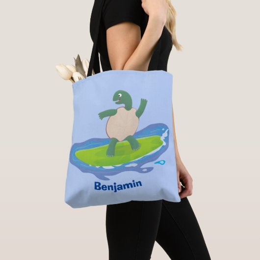 Funny tortoise golf surfende cartoon tote bag (Dichtbij)
