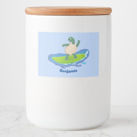 Funny tortoise golf surfende cartoon voedselcontainer etiket (Voorkant)