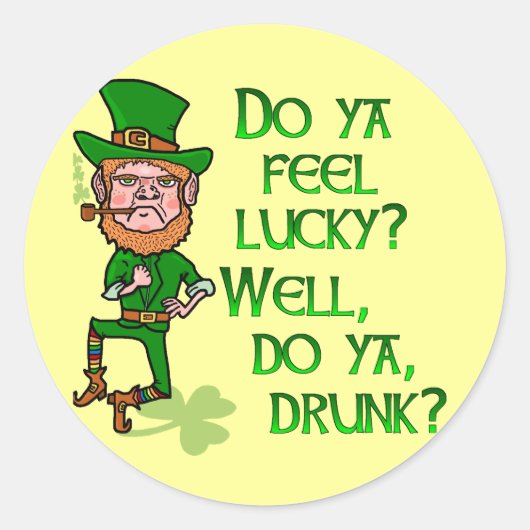 Funny Tough Lucky Drink Leprechaun Ronde Sticker (Voorkant)