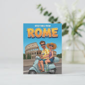 Funny Tourists on Vespa in Rome Italy Postcard Briefkaart (Staand voorkant)
