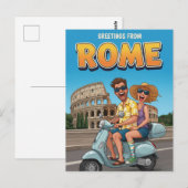 Funny Tourists on Vespa in Rome Italy Postcard Briefkaart (Voorkant / Achterkant)