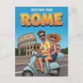 Funny Tourists on Vespa in Rome Italy Postcard Briefkaart (Voorkant)