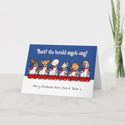 Funny Toy Dog Christmas Choir Dachshund Cartoon Feestdagen Kaart (Voorkant)