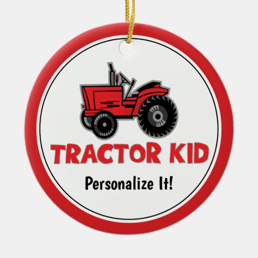 Funny Tractor Kind Red Holiday Personaliseren Keramisch Ornament (Voorkant)