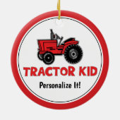 Funny Tractor Kind Red Holiday Personaliseren Keramisch Ornament (Achterkant)