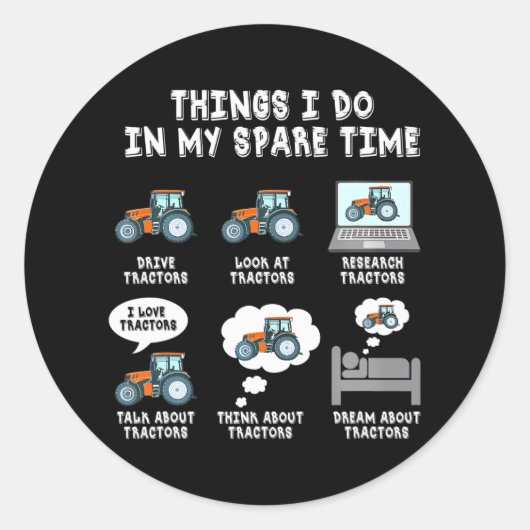 Funny Tractors houdt van 6 dingen die ik in mijn r Ronde Sticker (Voorkant)