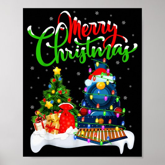 Funny Train Lover Xmas Lighting Santa Train Christ Poster (Voorkant)