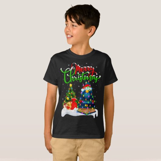 Funny Train Lover Xmas Lighting Santa Train Christ T-shirt (Voorkant volledig)