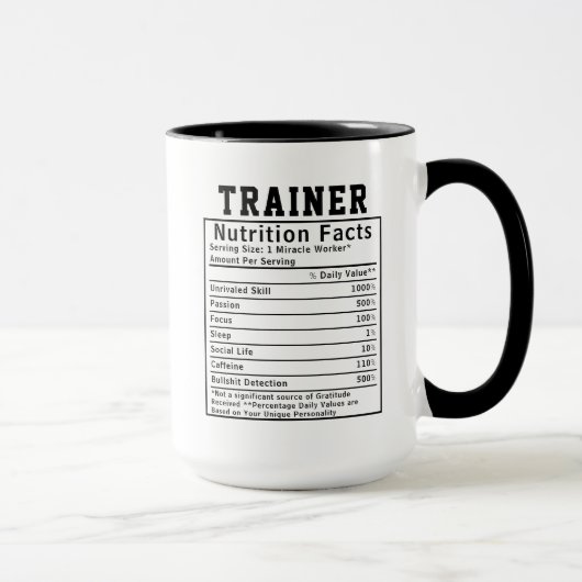 Funny Trainer Nutrition Facts Gift For Fitness Mok (Rechts)