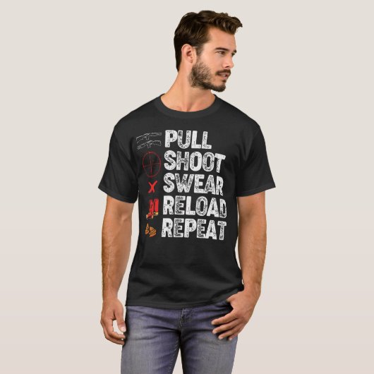 Funny Trap Shooting Lovers Pull Shoot Swear Reload T-shirt (Voorkant volledig)