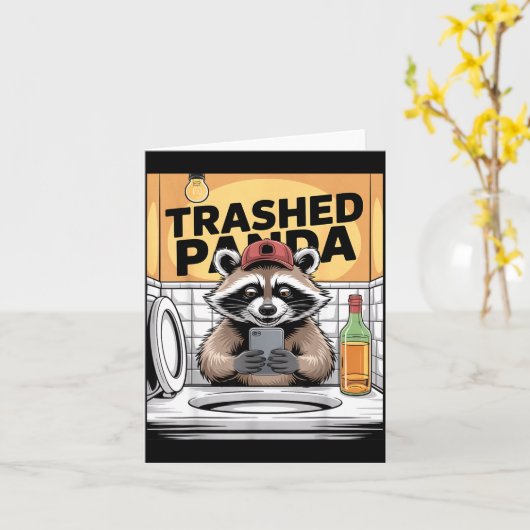 Funny Trashed Panda Raccoon Gets Drunk  Kaart (Gele Bloem)
