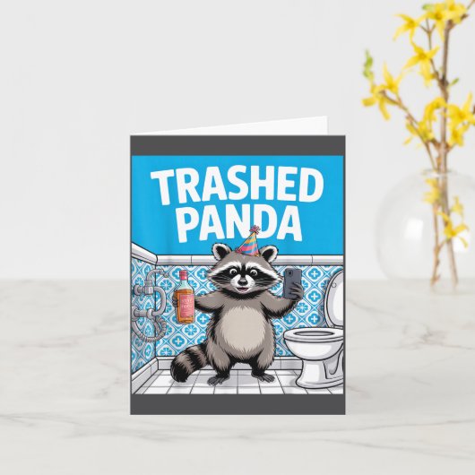 Funny Trashed Panda Raccoon Gets Drunk  Kaart (Gele Bloem)