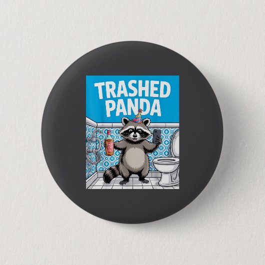 Funny Trashed Panda Raccoon Gets Drunk  Ronde Button 5,7 Cm (Voorkant)