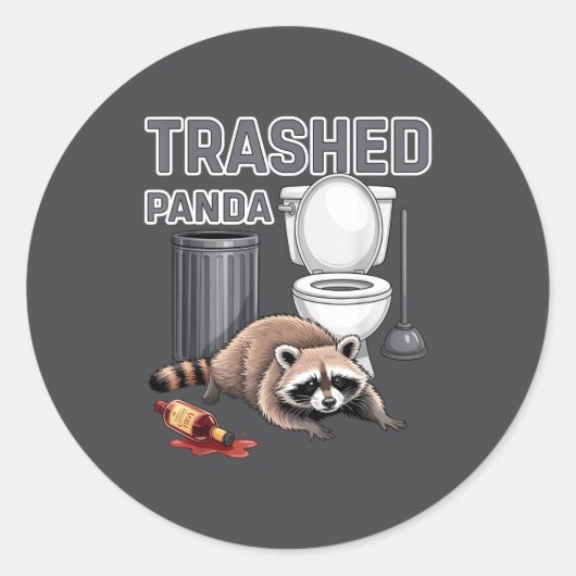 Funny Trashed Panda Raccoon Gets Drunk  Ronde Sticker (Voorkant)