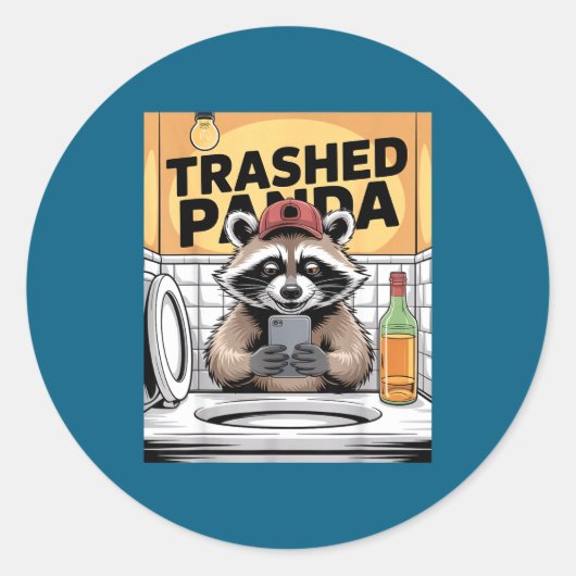 Funny Trashed Panda Raccoon Gets Drunk  Ronde Sticker (Voorkant)