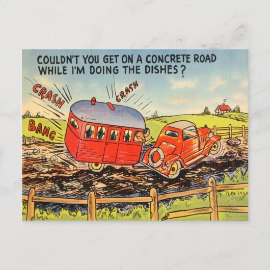Funny Travel RV Camping Camper Cartoon Briefkaart (Voorkant)