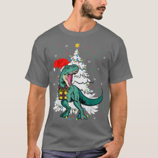 Funny Tre Santa Kerstboom Dinosaur Lover Xmas T-shirt