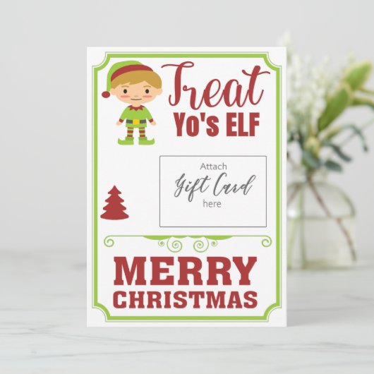 Funny Treat YoursELF Kerstmis Gift Voucher Holder (Staand voorkant)