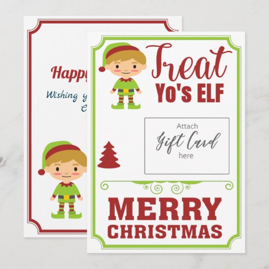 Funny Treat YoursELF Kerstmis Gift Voucher Holder (Voorkant / Achterkant)