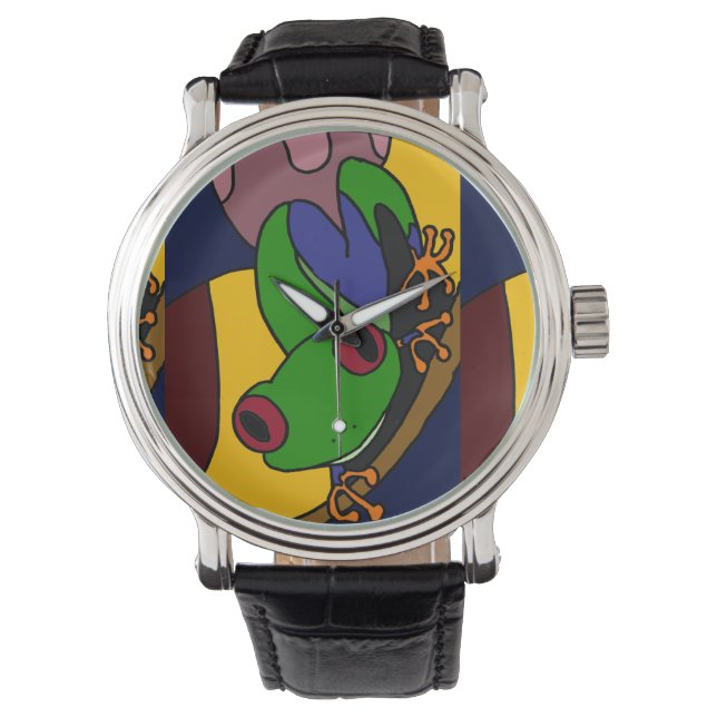 Funny Tree Frog Abstract Art Watch Horloge (Voorkant)