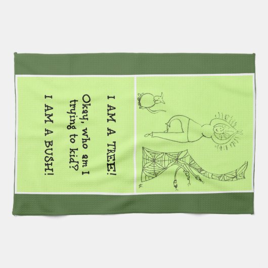 Funny Tree Pose Woman Theedoek (Horizontaal)