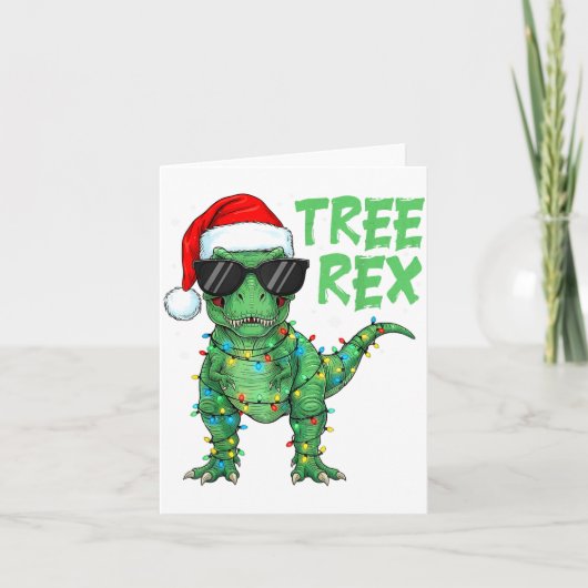 Funny Tree Rex Christmas Dinosaur Santa Hat Lights Kaart (Voorkant)