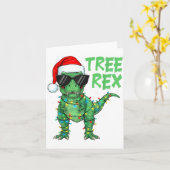 Funny Tree Rex Christmas Dinosaur Santa Hat Lights Kaart (Gele Bloem)