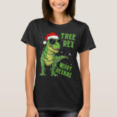 Funny Tree Rex Christmas Dinosaur Santa Hat Lights T-shirt (Voorkant)