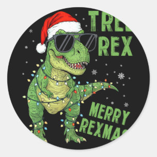Funny Tree Rex Kerst Dinosaur Santa Hoed Lichten Ronde Sticker