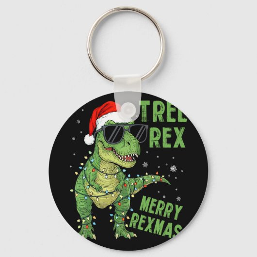 Funny Tree Rex Kerst Dinosaur Santa Hoed Lichten Sleutelhanger (Voorkant)