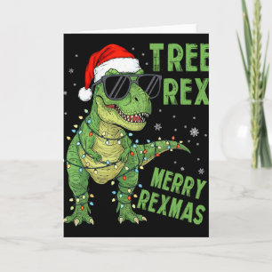 Funny Tree Rex Kerst Dinosauriër Kerstmannen Hoed  Kaart