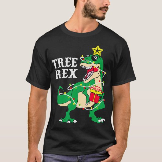Funny Tree Rex met kerstlampjes Dinosaur Chri T-shirt (Voorkant)
