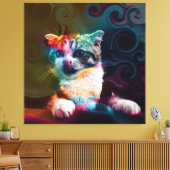 FUNNY TRENDY COLORFUL CAT ART CANVAS AFDRUK (Insitu (Woonkamer))