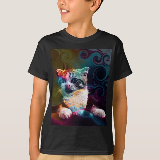 FUNNY TRENDY COLORFUL CAT ART T-SHIRT (Voorkant)