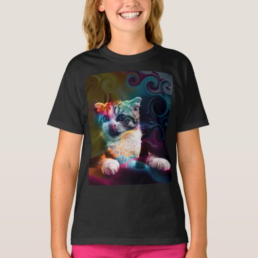 FUNNY TRENDY COLORFUL CAT ART T-SHIRT (Voorkant)