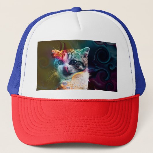 FUNNY TRENDY COLORFUL CAT ART TRUCKER PET (Voorkant)