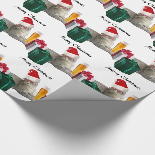 Funny trendy kerstkerstkerstkat met bier cadeaupapier (Hoek)