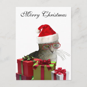 Funny trendy Santa wise-kerstkat Feestdagenkaart