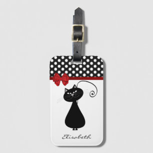 Funny Trendy schattige kikkerkattenmonogram polka Bagagelabel