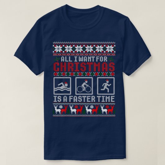 Funny Triathlon Ugly KerstSweater voor Triathl T-shirt (Design voorkant)