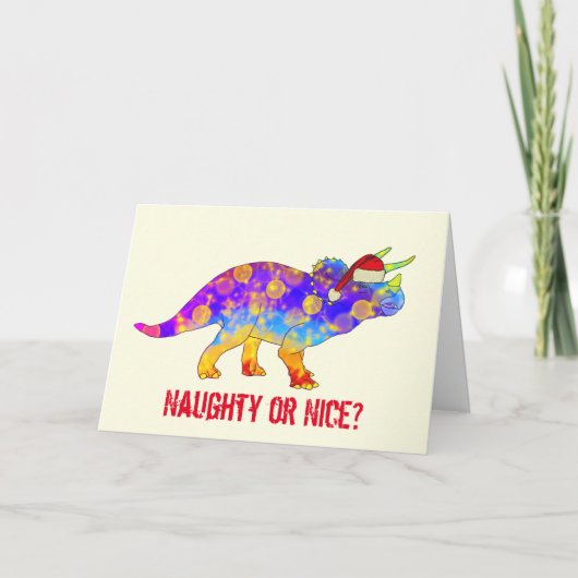 Funny Triceratops Festive Dinosaur Naughty Slogan Kaart (Voorkant)