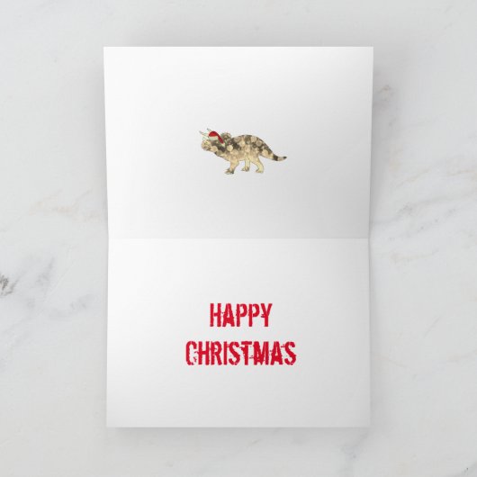 Funny Triceratops Santa Kerstmis Dinosaur Slogan Kaart (Binnen)