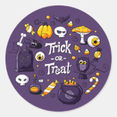 Funny Trick or Treat Kidas Halloween Ronde Sticker (Voorkant)