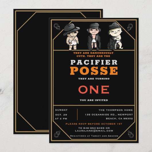 Funny Triplets Pacifier Posse Wild West Birthday Kaart (Voorkant / Achterkant)